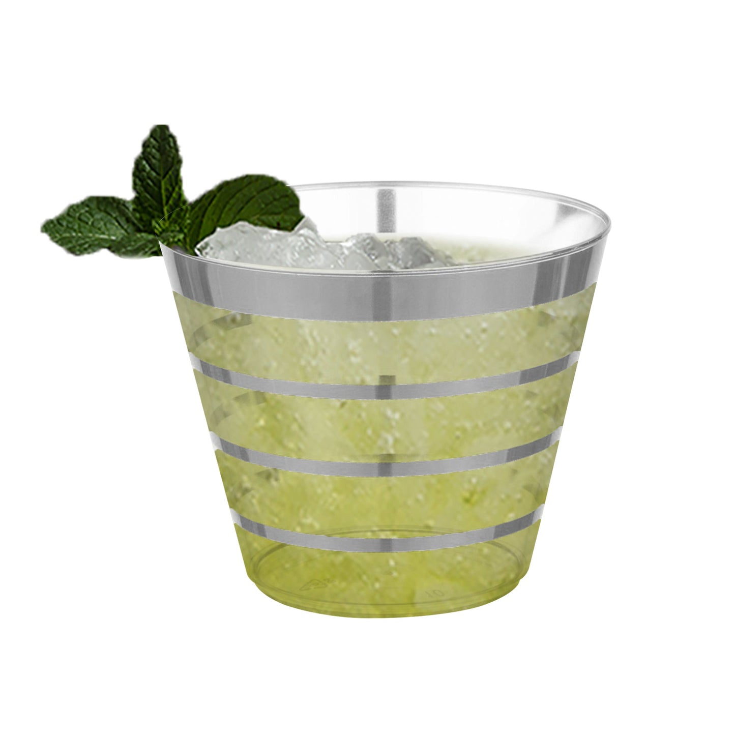 9 oz. Clear with Silver Stripes Round Plastic Party Cups