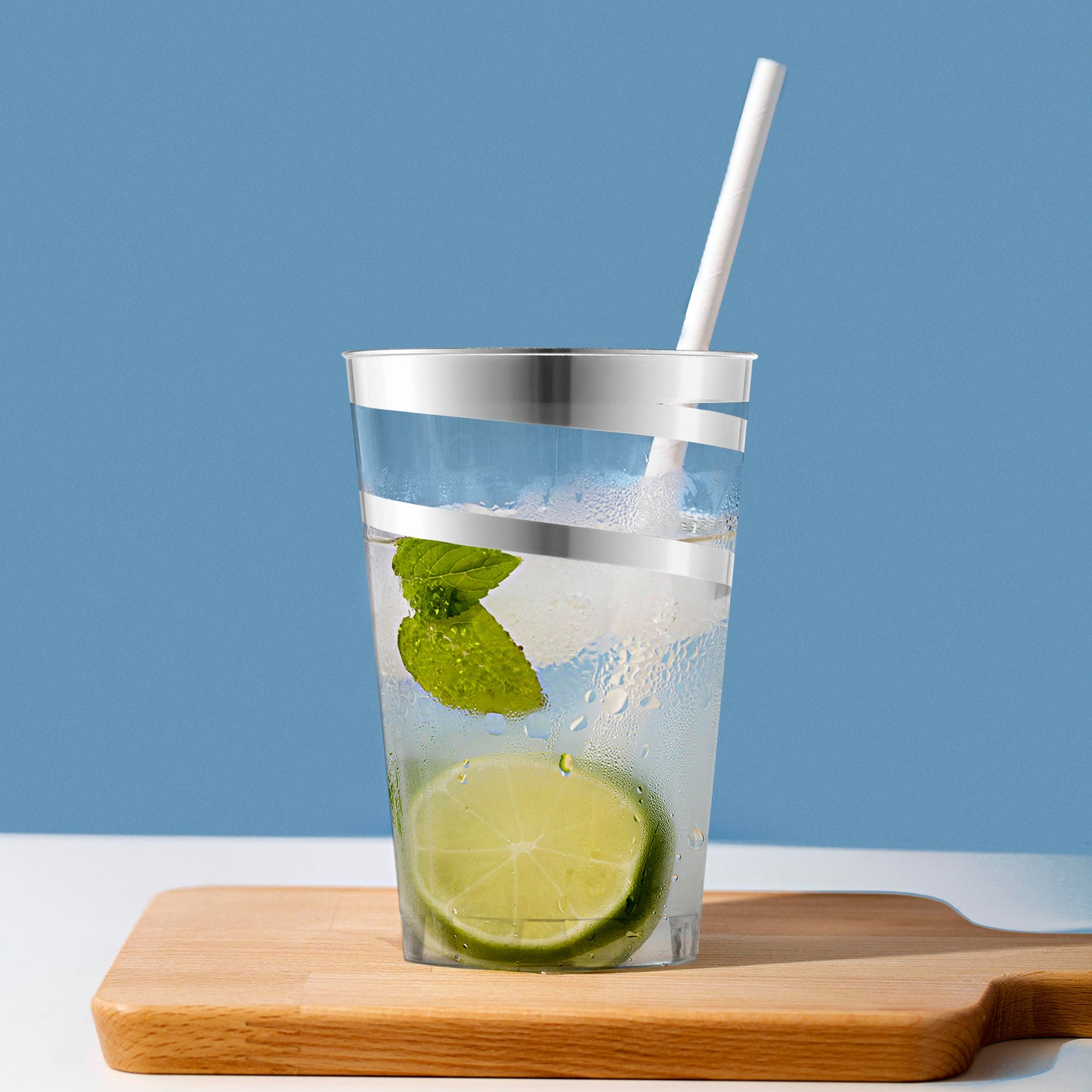 12 oz. Clear with Silver Swirl Round Plastic Tumblers