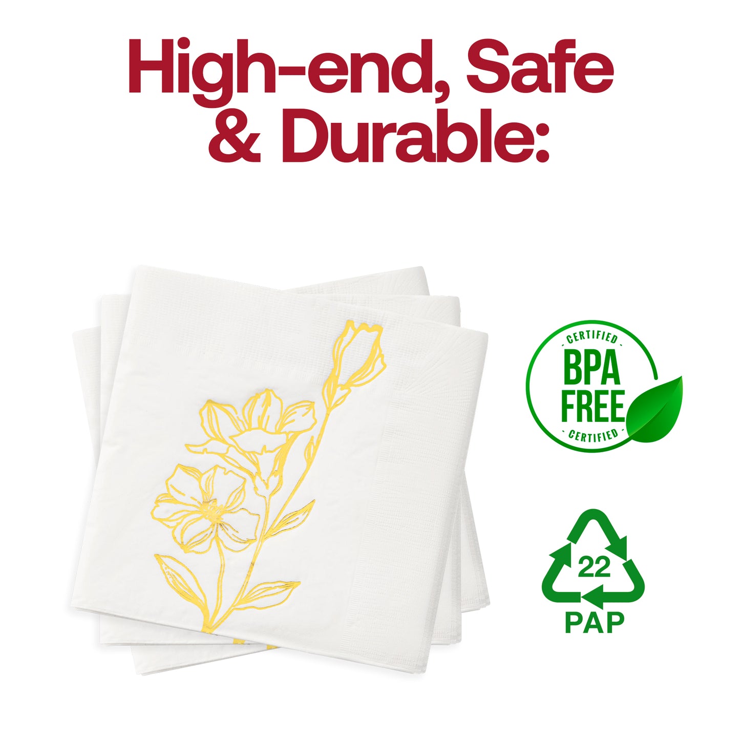 White with Gold Antique Floral Paper Beverage/Cocktail Napkins BPA | The Kaya Collection