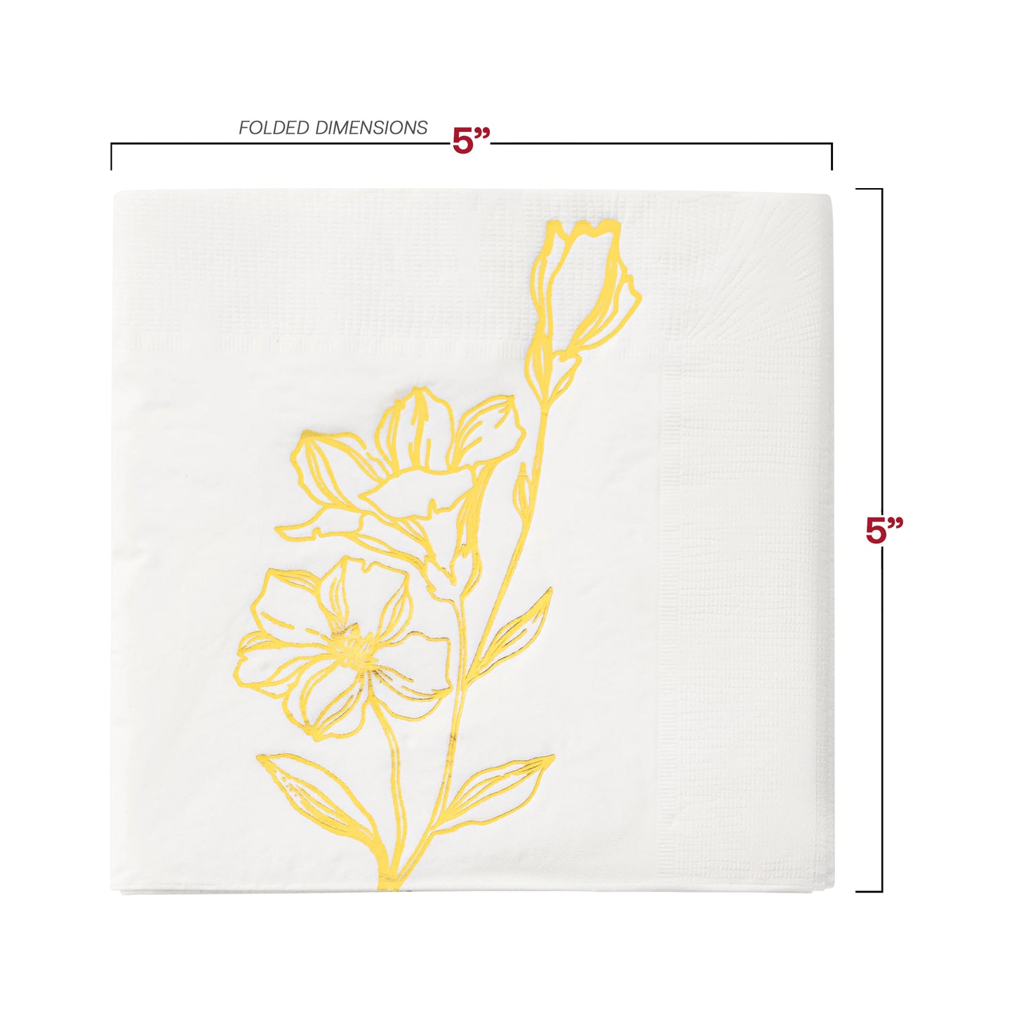 White with Gold Antique Floral Paper Beverage/Cocktail Napkins Dimension | The Kaya Collection