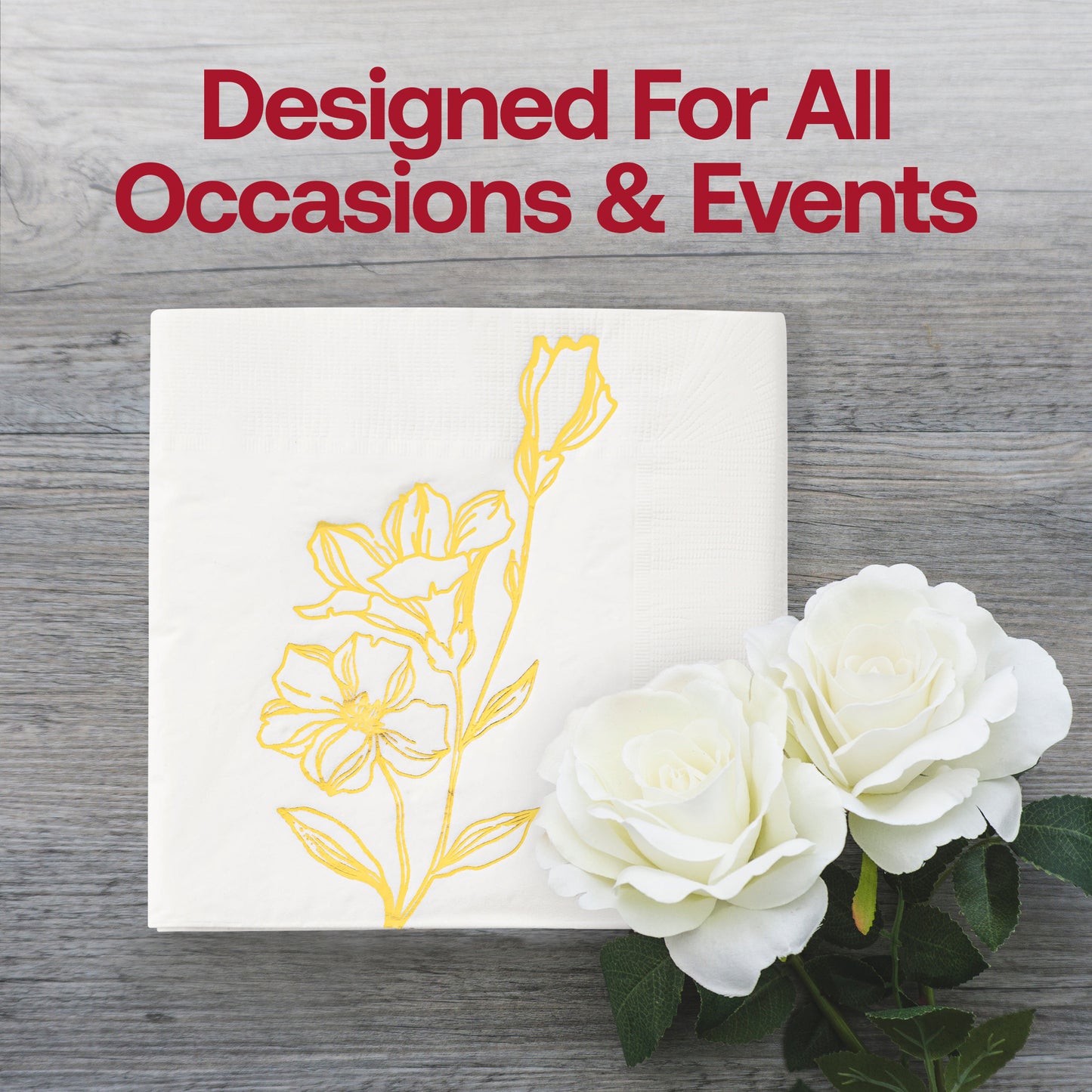 White with Gold Antique Floral Paper Beverage/Cocktail Napkins Lifestyle | The Kaya Collection