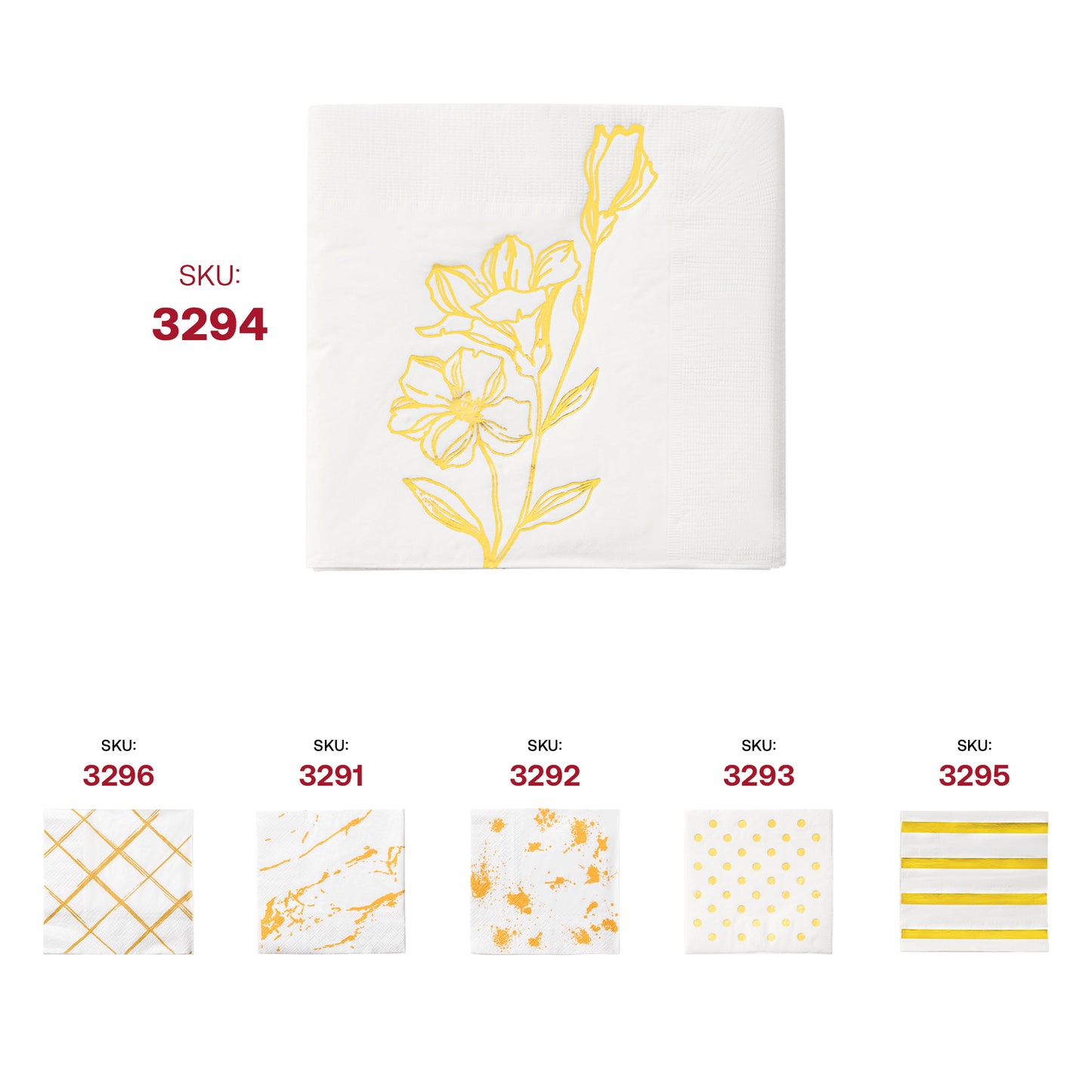 White with Gold Antique Floral Paper Beverage/Cocktail Napkins SKU | The Kaya Collection