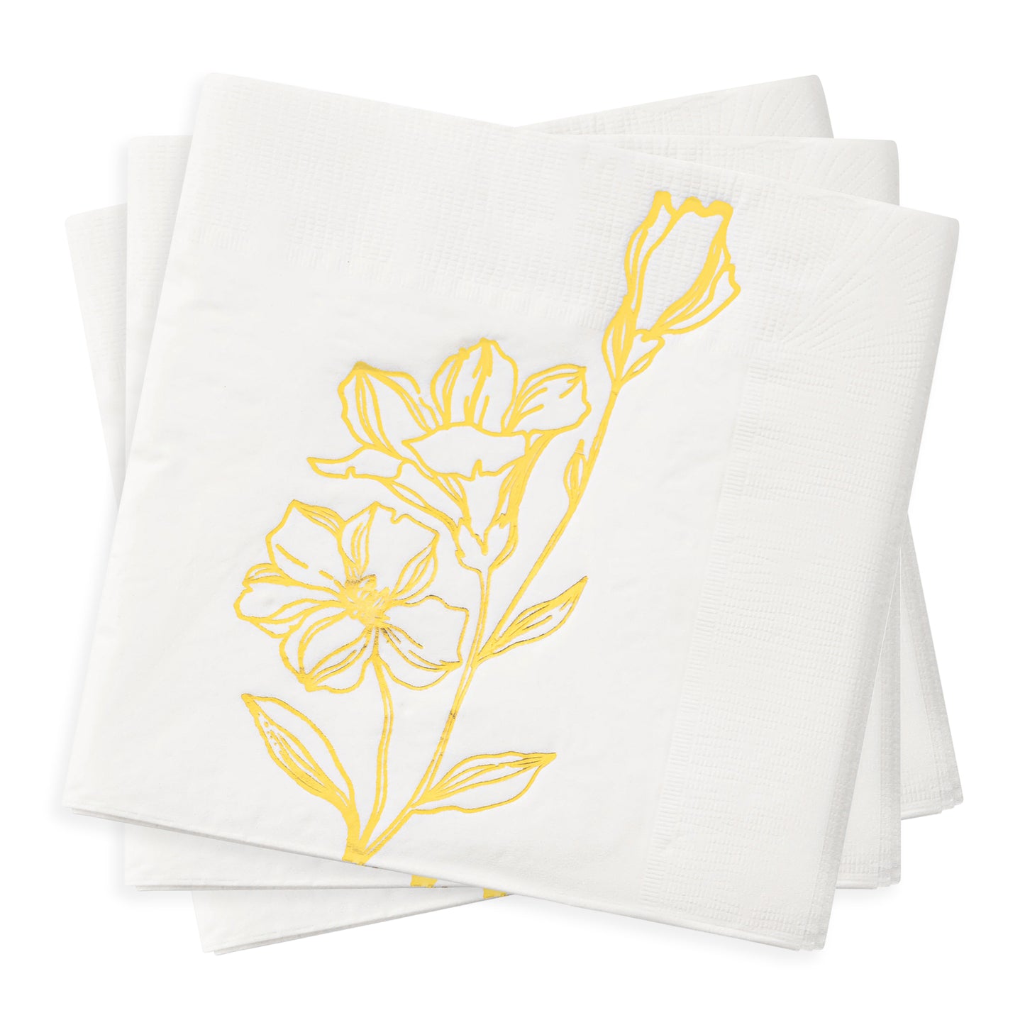 White with Gold Antique Floral Paper Beverage/Cocktail Napkins Secondary | The Kaya Collection