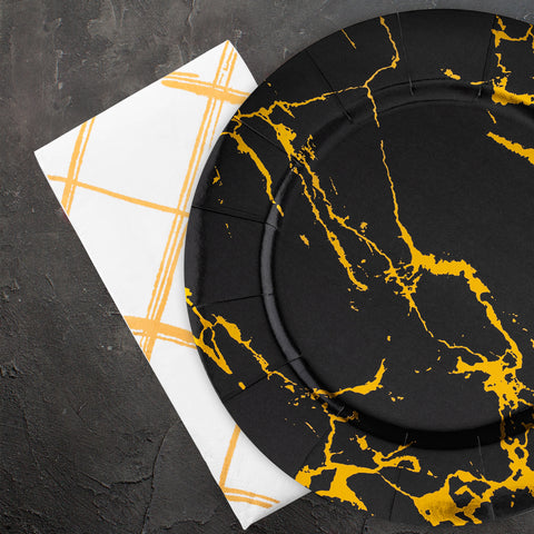 White with Gold Diamond Disposable Paper Dinner Napkins