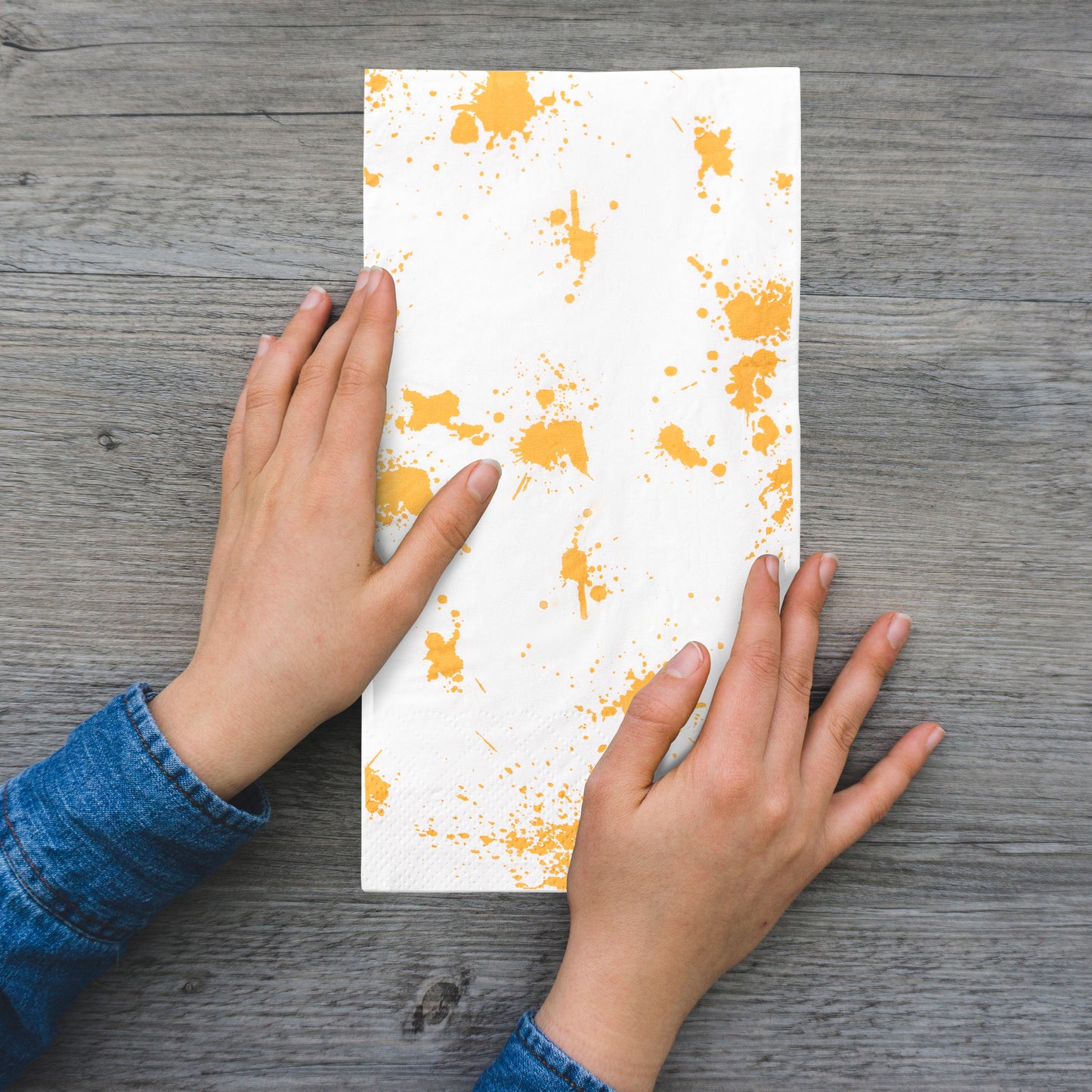 White with Gold Paint Splatter Disposable Paper Dinner Napkins