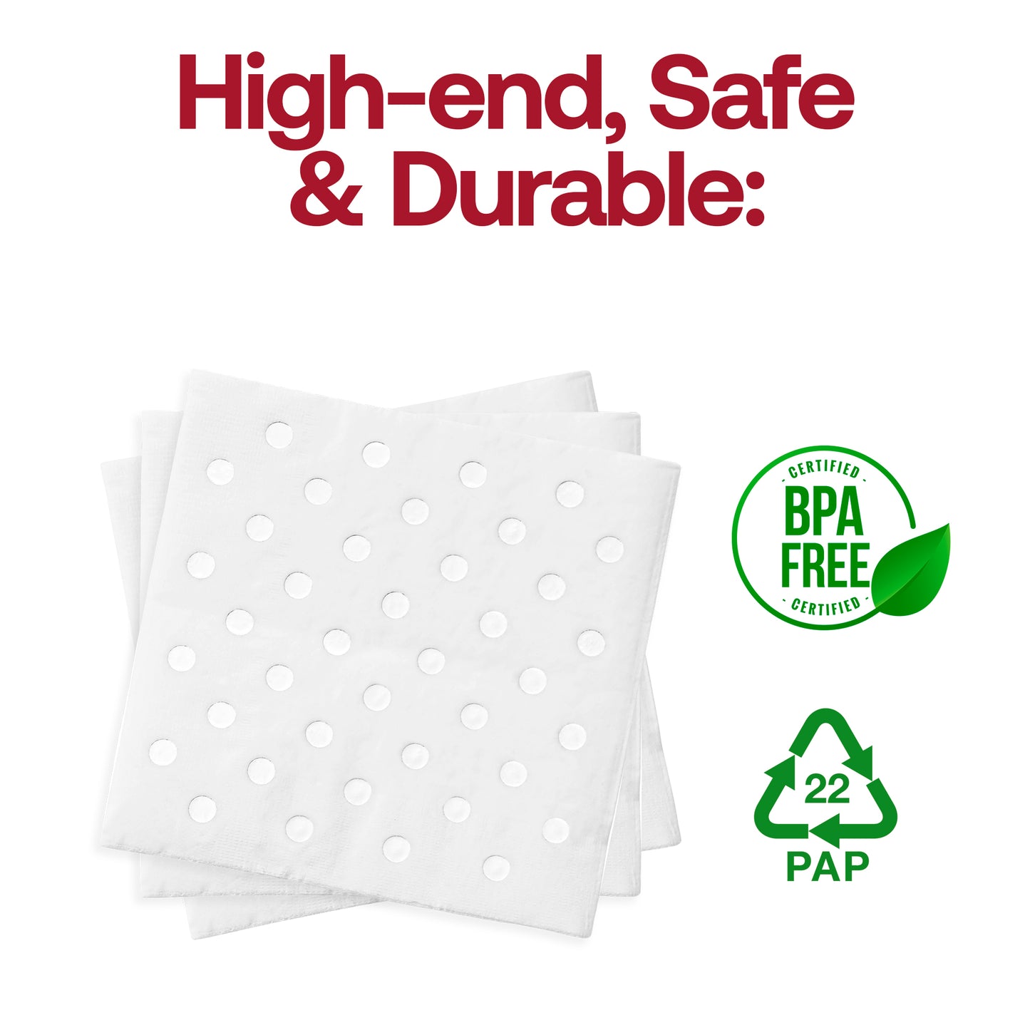 White with Silver Dots Paper Beverage/Cocktail Napkins BPA | The Kaya Collection
