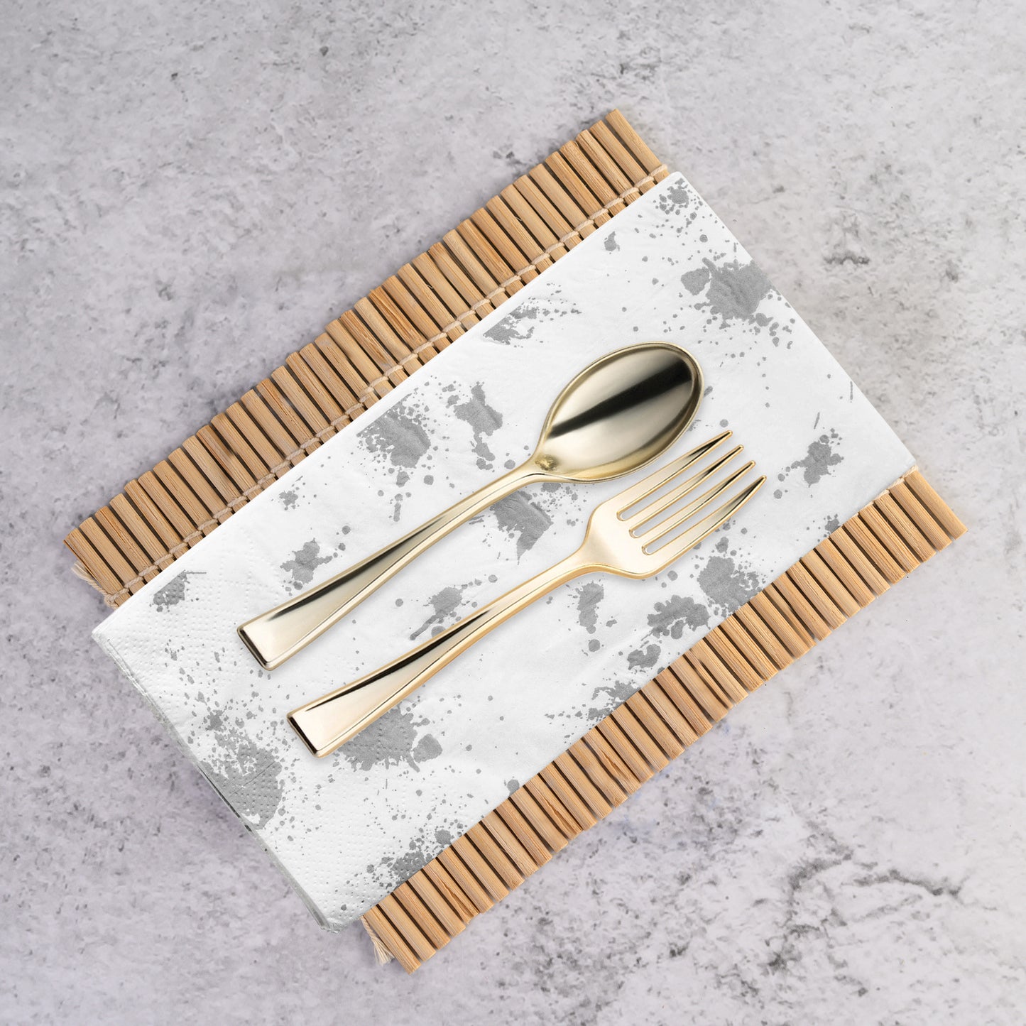 White with Silver Paint Splatter Disposable Paper Dinner Napkins