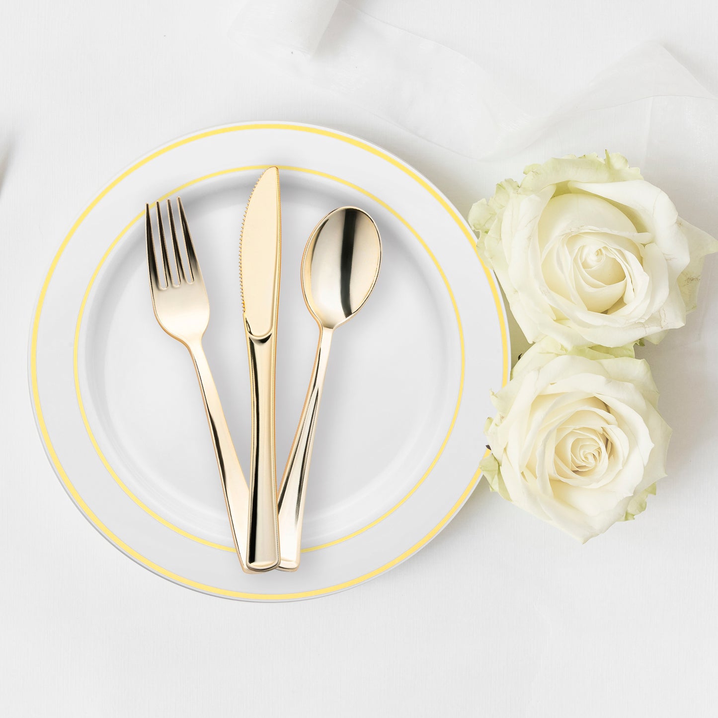 Gold Disposable Plastic Cutlery and Cup Set