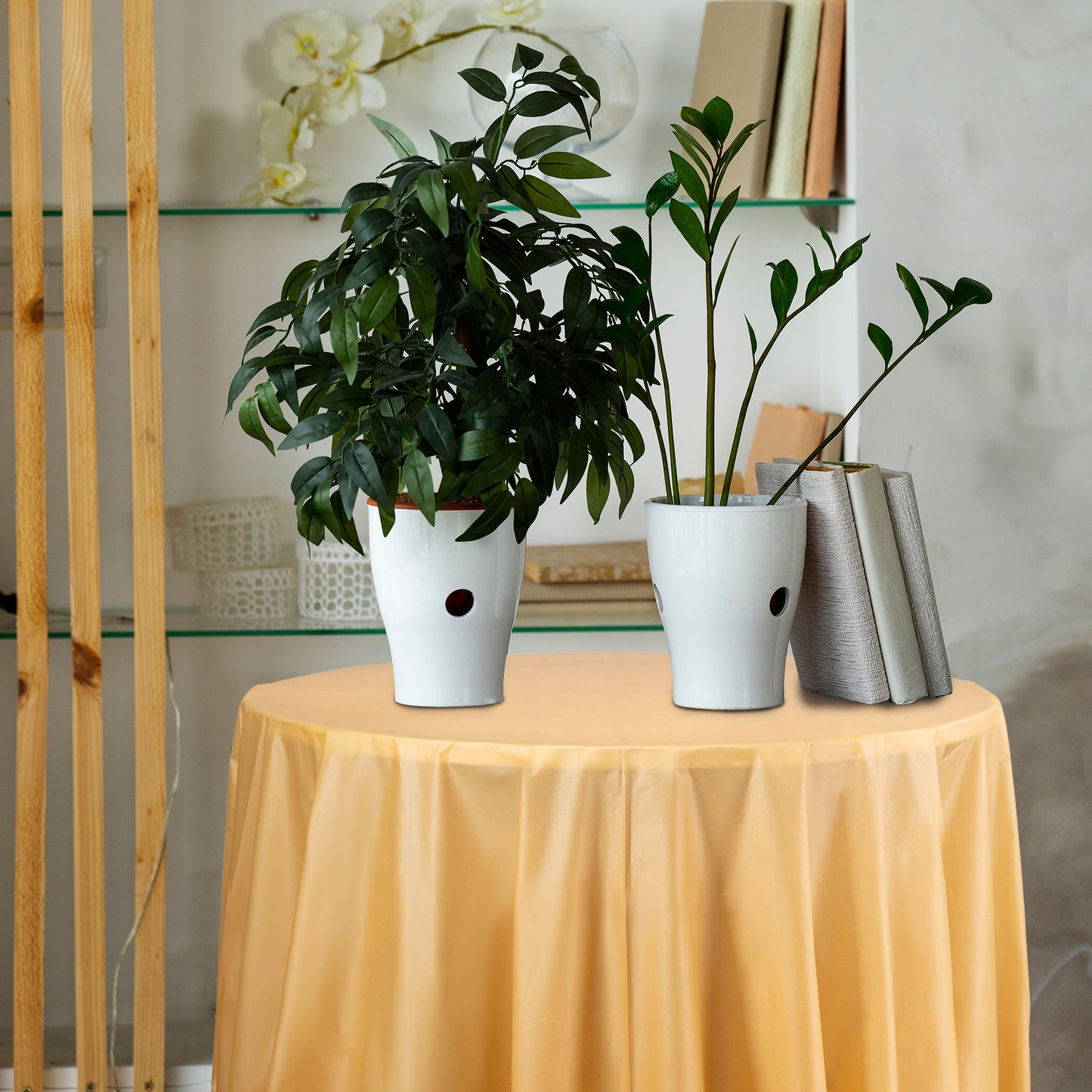 Gold Round Plastic Tablecloths (84")