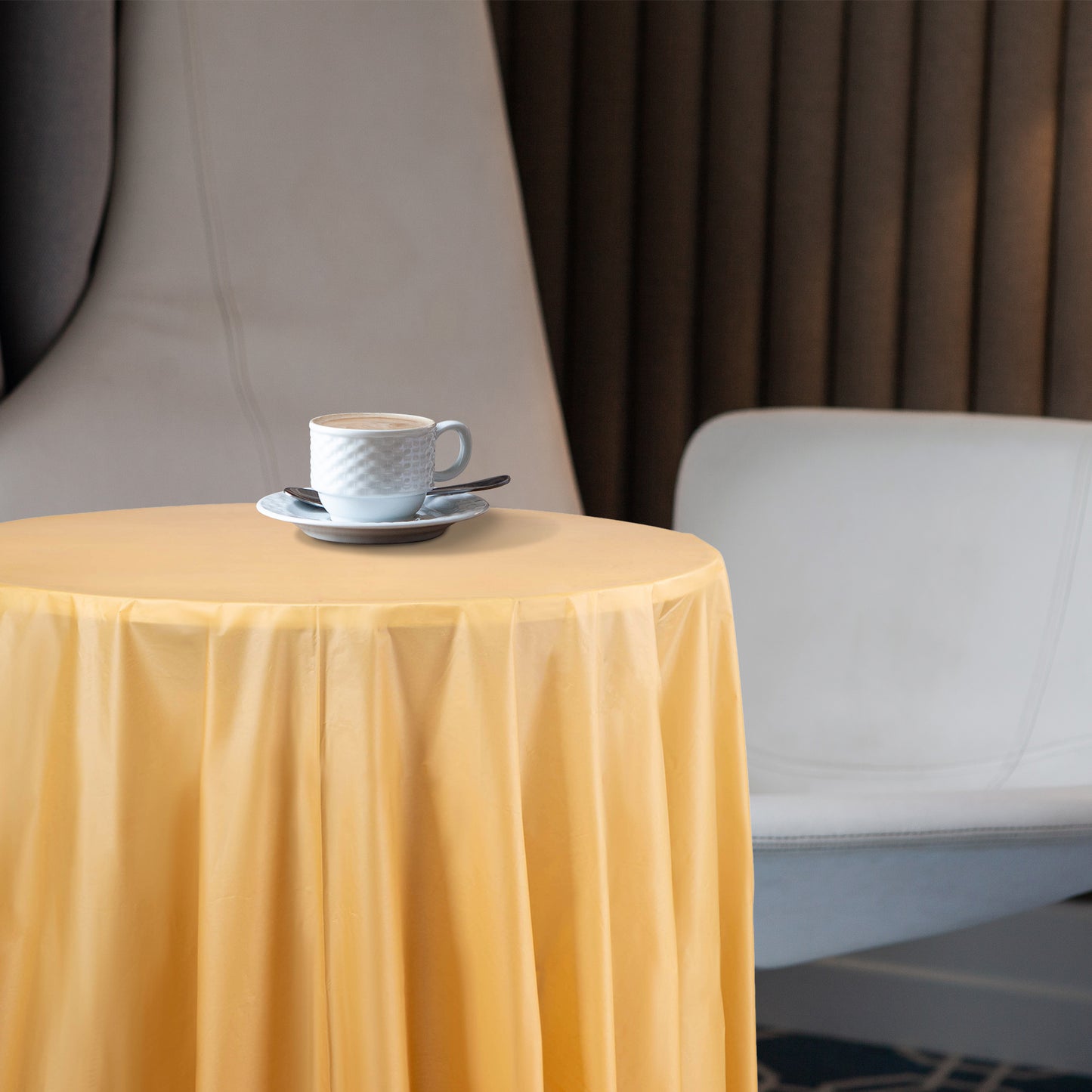 Gold Round Plastic Tablecloths (84")