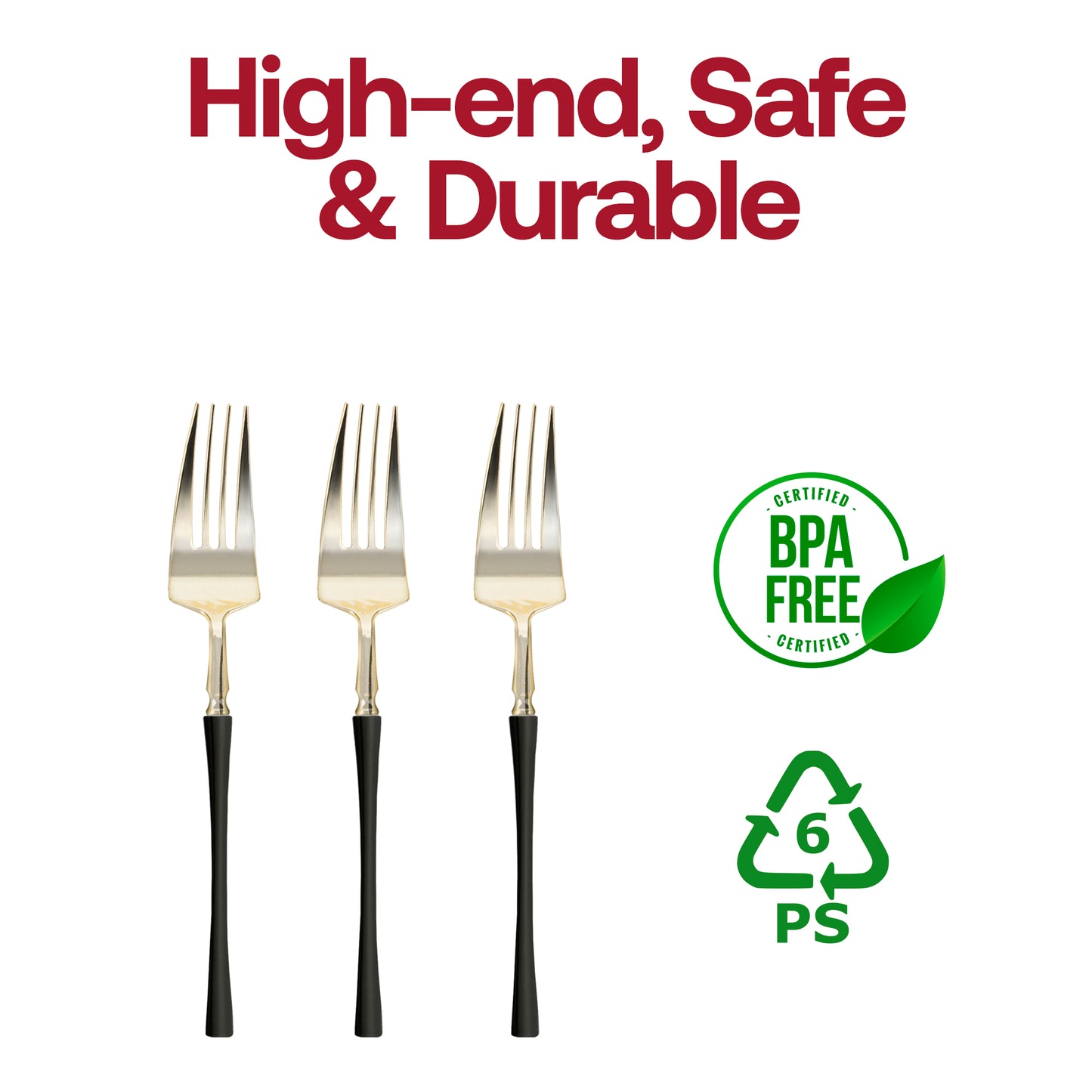 Shiny Gold with Black Handle Moderno Disposable Plastic Dinner Forks