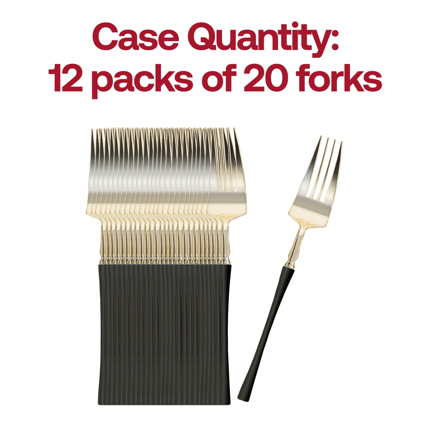 Shiny Gold with Black Handle Moderno Disposable Plastic Dinner Forks