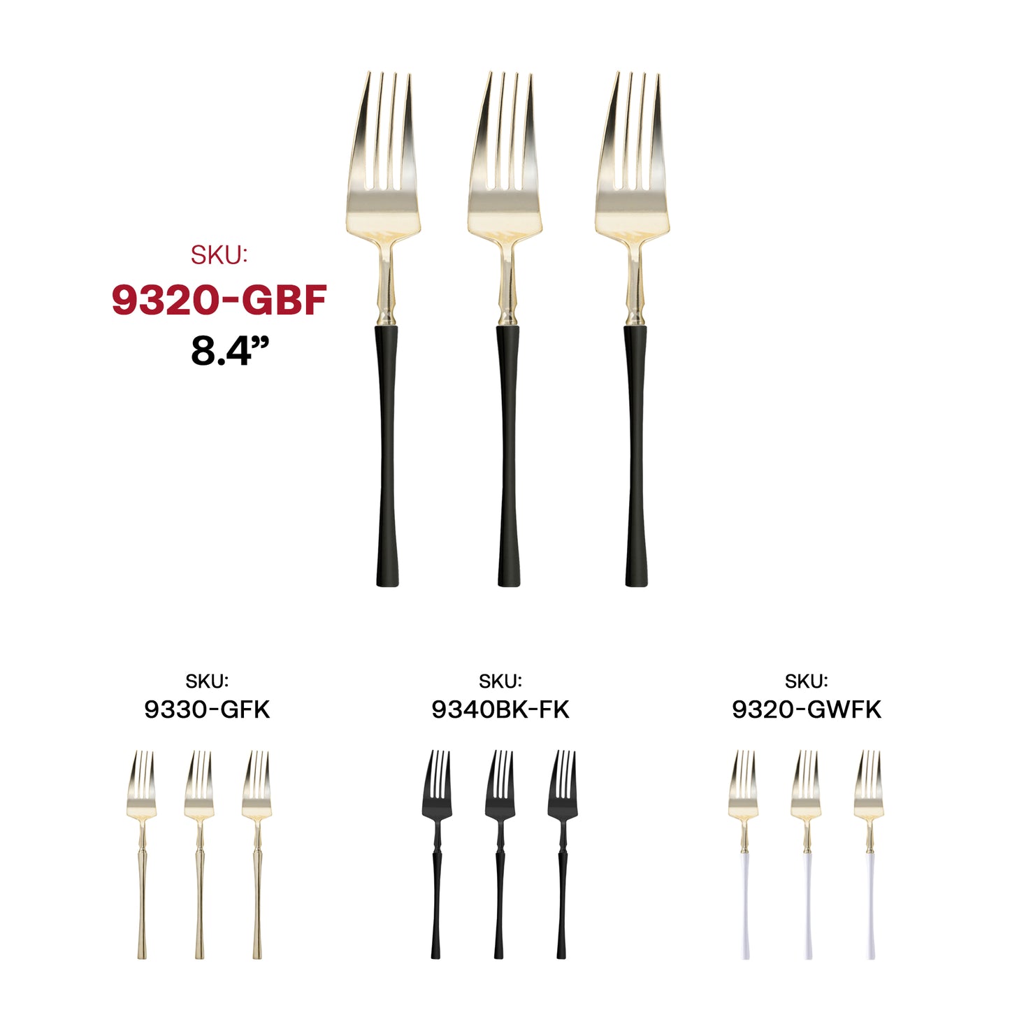 Shiny Gold with Black Handle Moderno Disposable Plastic Dinner Forks