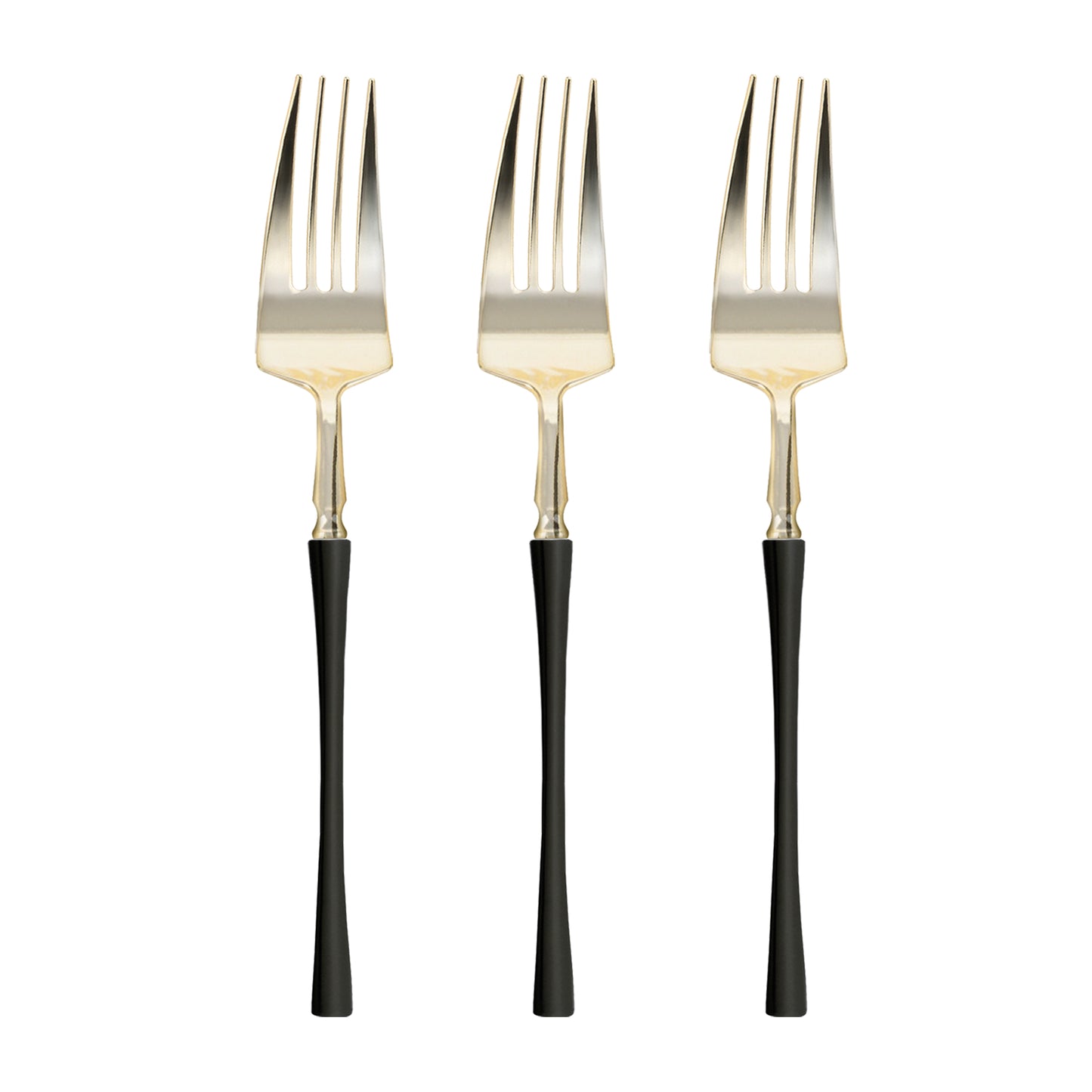 Shiny Gold with Black Handle Moderno Disposable Plastic Dinner Forks
