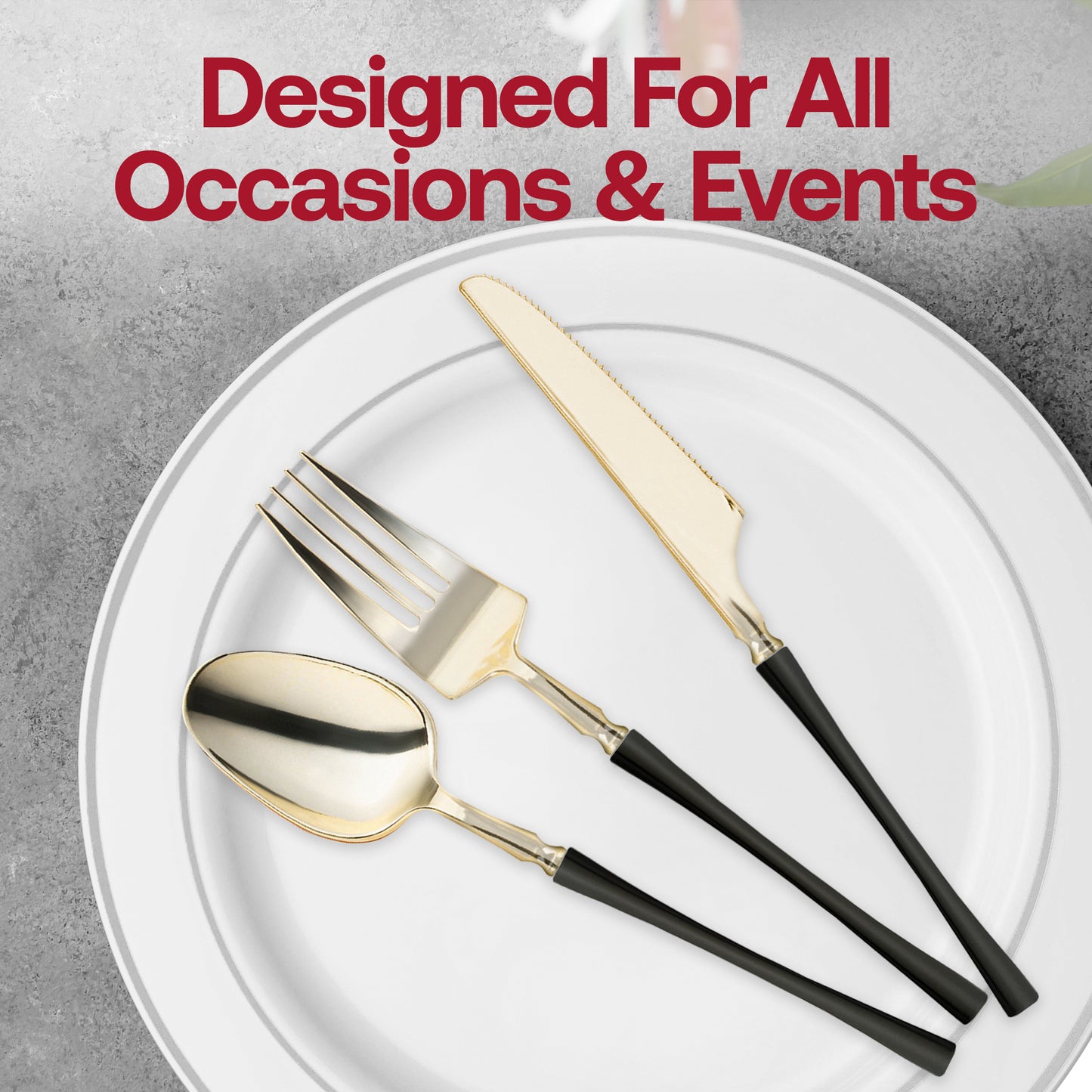 Shiny Gold with Black Handle Moderno Disposable Plastic Dinner Knives