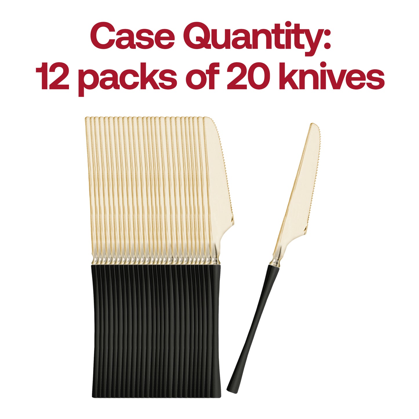 Shiny Gold with Black Handle Moderno Disposable Plastic Dinner Knives