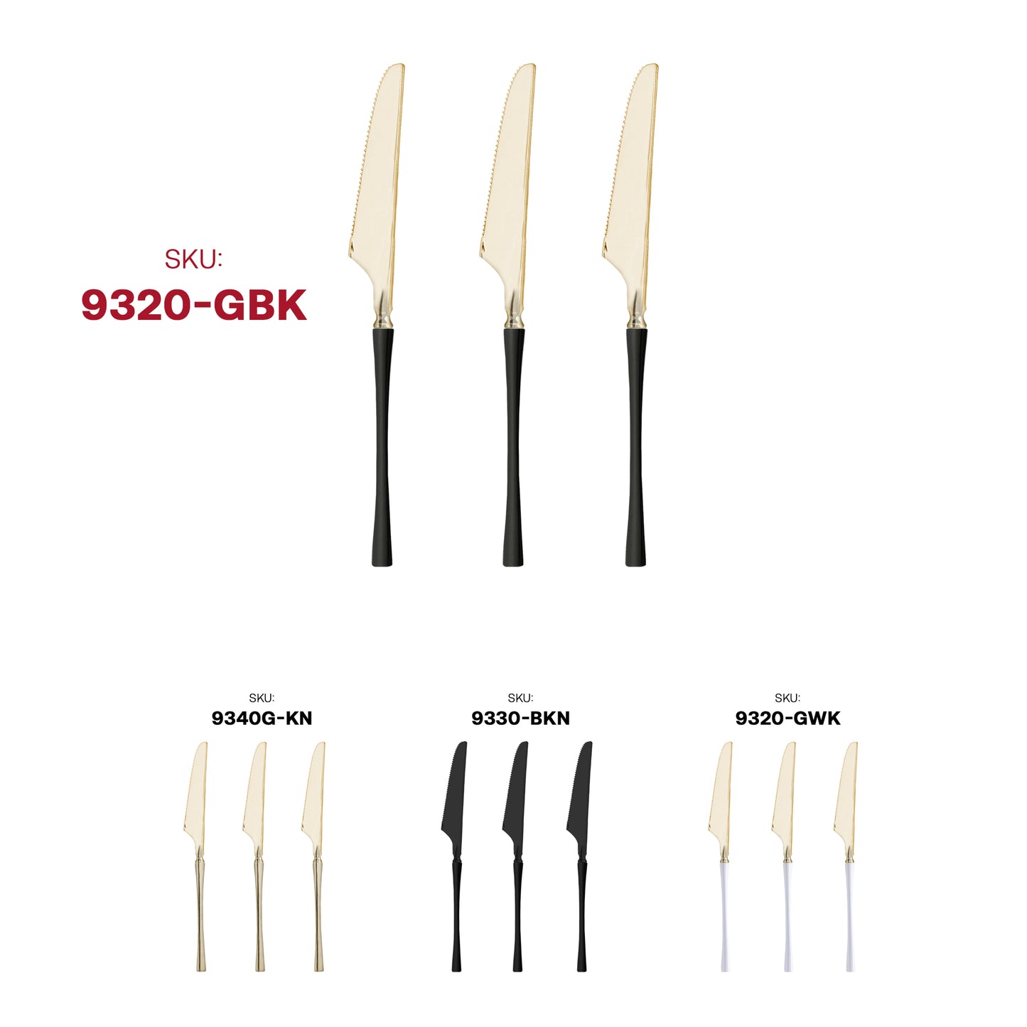 Shiny Gold with Black Handle Moderno Disposable Plastic Dinner Knives