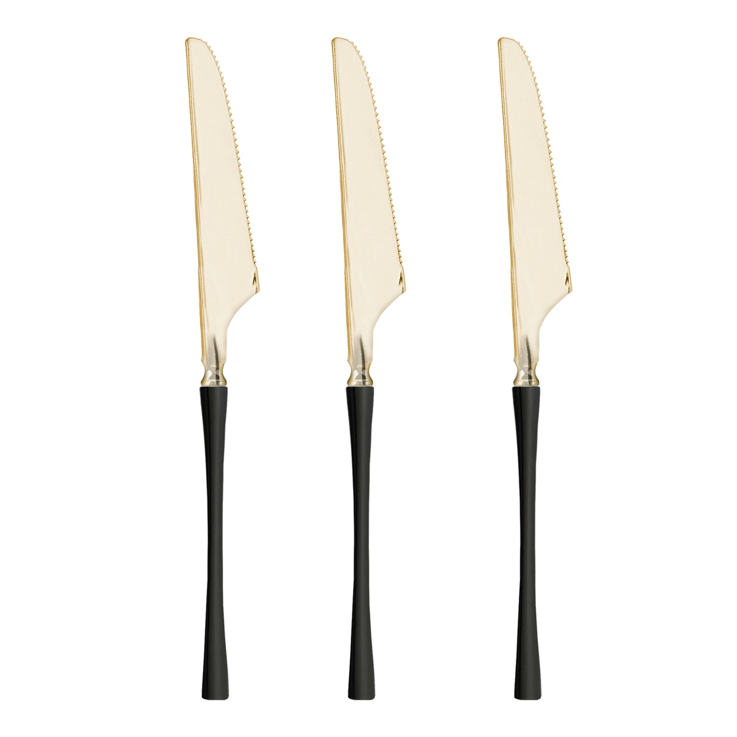 Shiny Gold with Black Handle Moderno Disposable Plastic Dinner Knives