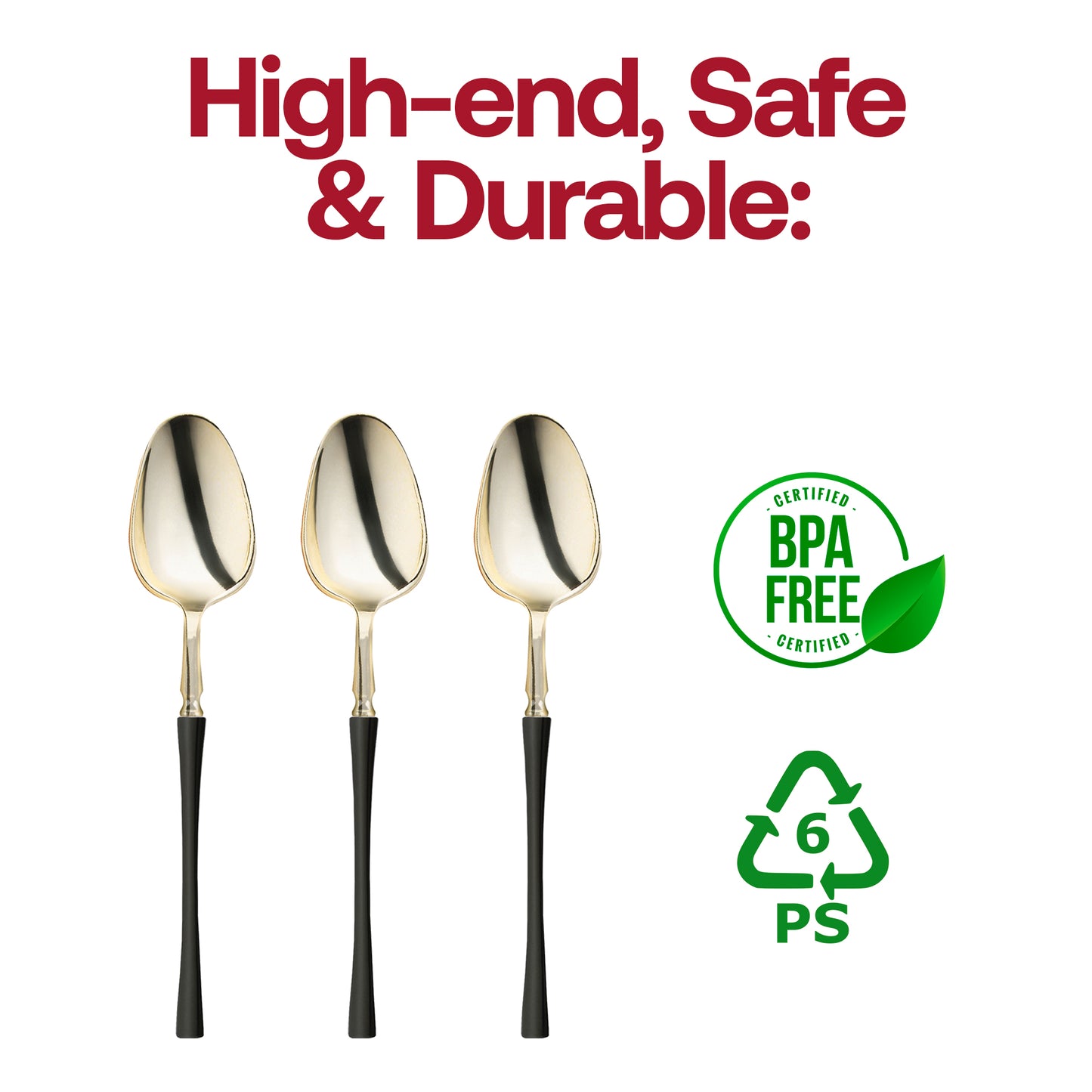 Shiny Gold with Black Handle Moderno Disposable Plastic Dinner Spoons