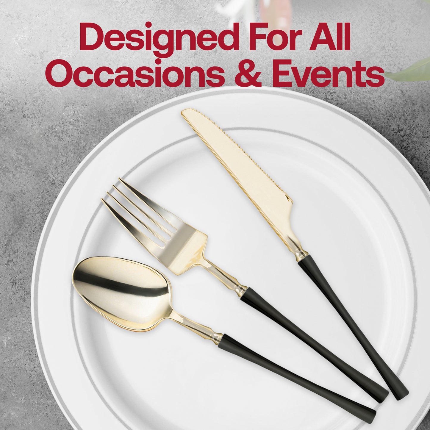 Shiny Gold with Black Handle Moderno Disposable Plastic Dinner Spoons