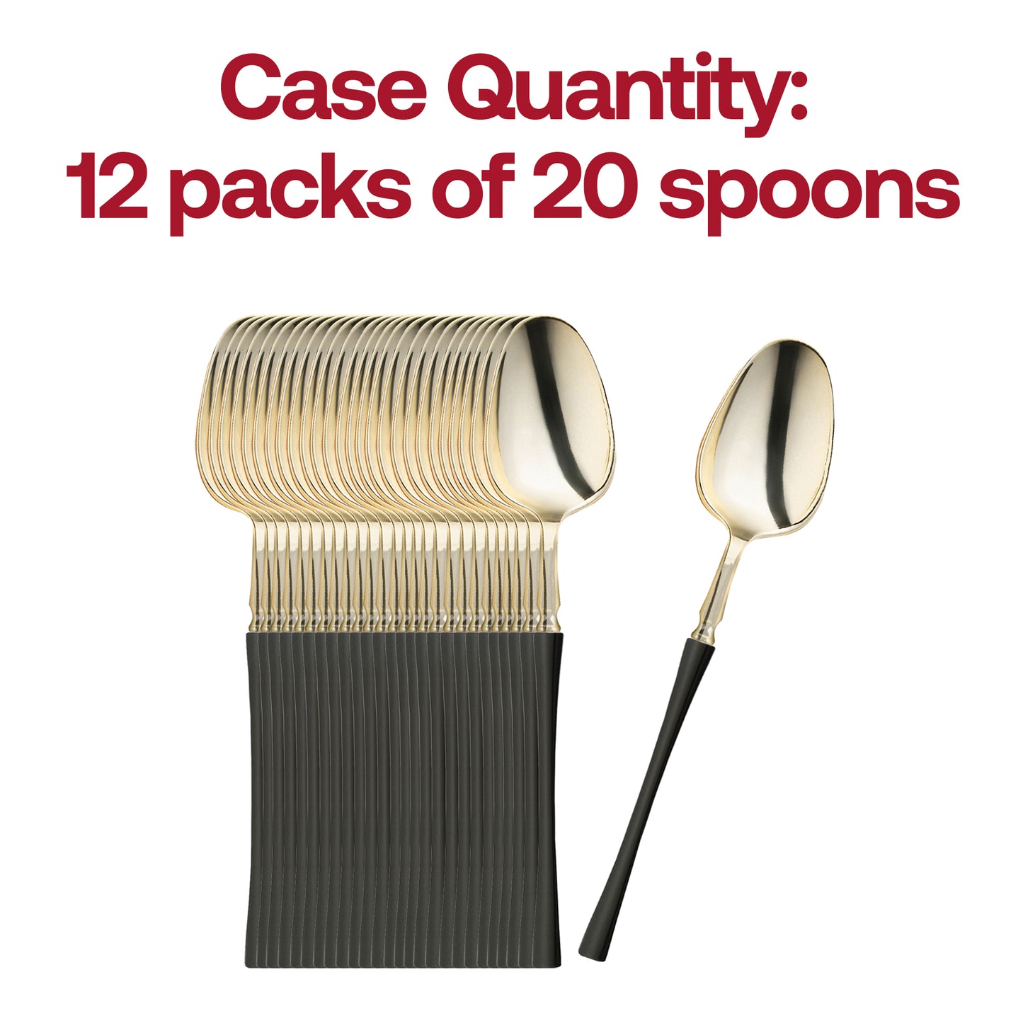 Shiny Gold with Black Handle Moderno Disposable Plastic Dinner Spoons
