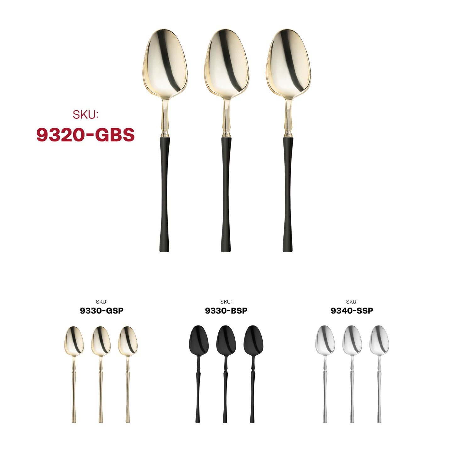Shiny Gold with Black Handle Moderno Disposable Plastic Dinner Spoons