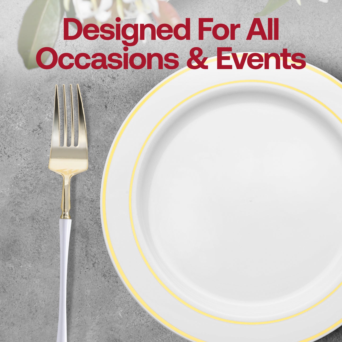Gold with White Handle Moderno Disposable Plastic Dinner Forks Lifestyle | The Kaya Collection