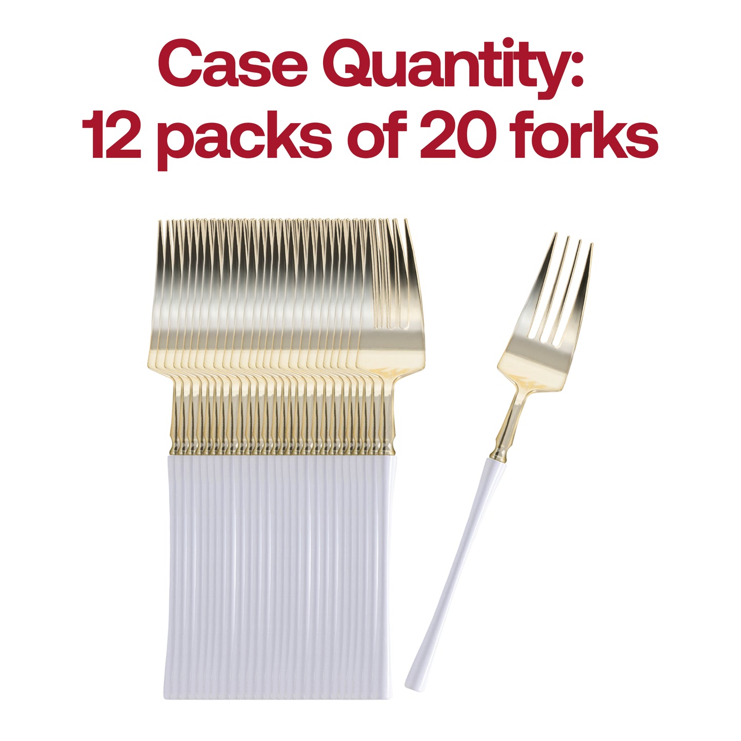 Gold with White Handle Moderno Disposable Plastic Dinner Forks Quantity | The Kaya Collection