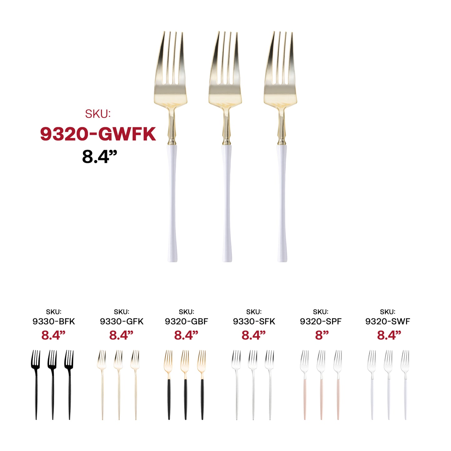 Gold with White Handle Moderno Disposable Plastic Dinner Forks SKU | The Kaya Collection