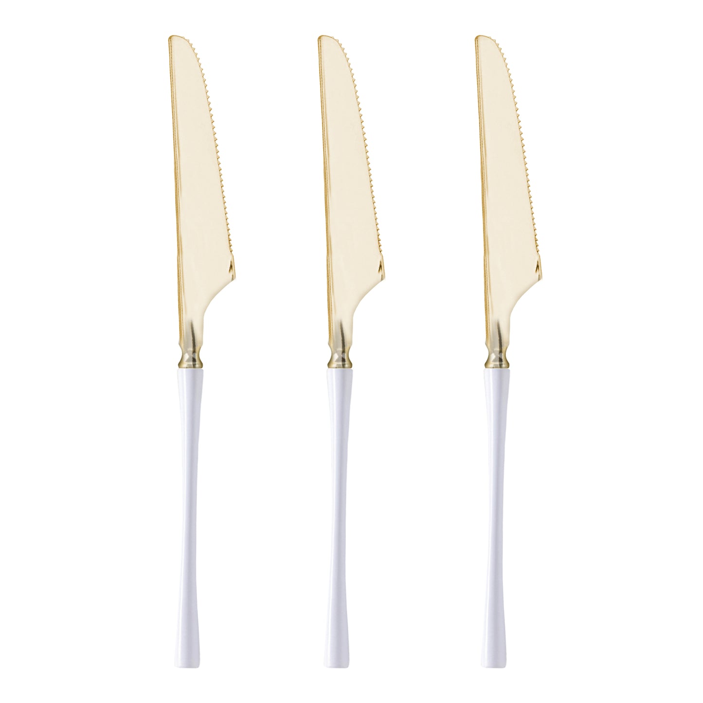 Gold with White Handle Moderno Disposable Plastic Dinner Knives Secondary | The Kaya Collection