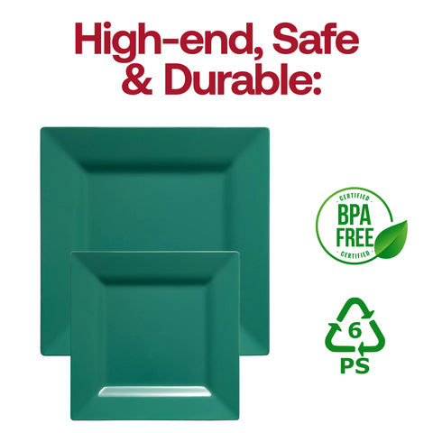 Hunter Green Square Disposable Plastic Dinner Plates (9.5