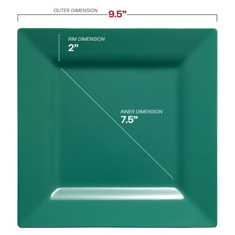 Hunter Green Square Disposable Plastic Dinner Plates (9.5