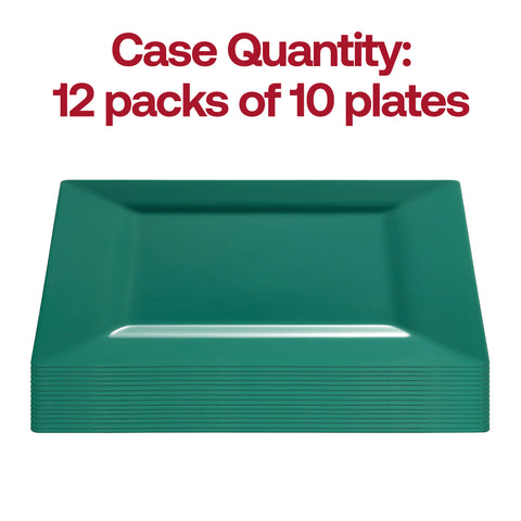 Hunter Green Square Disposable Plastic Dinner Plates (9.5