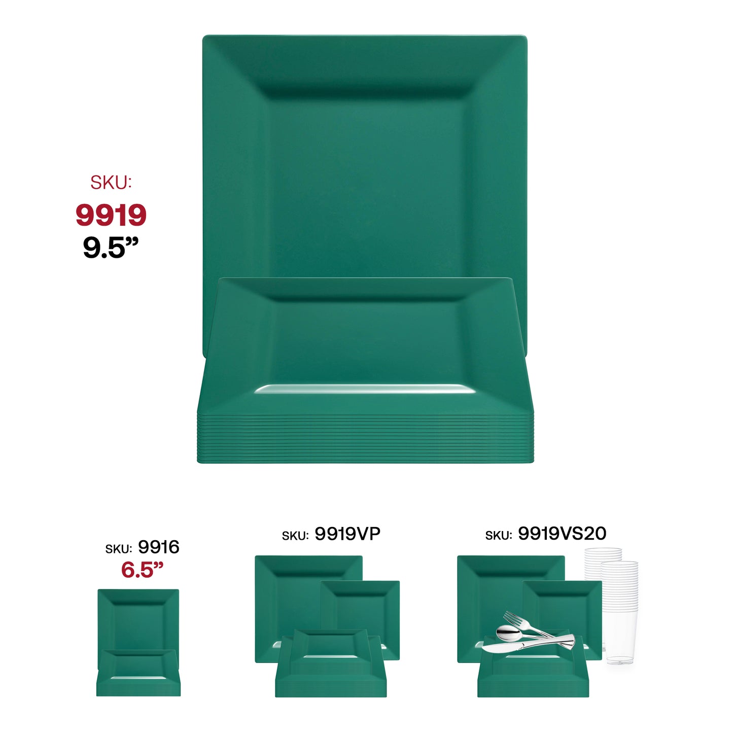 Hunter Green Square Disposable Plastic Dinner Plates (9.5")