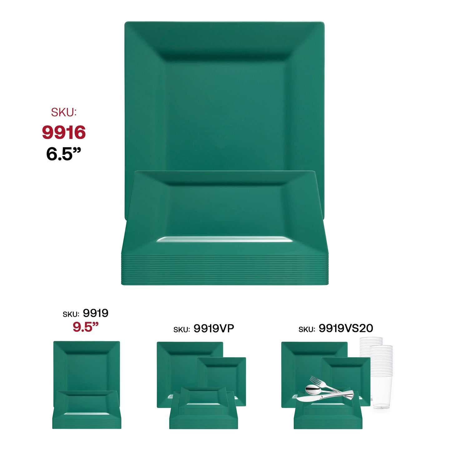 Hunter Green Square Disposable Plastic Cake Plates (6.5")