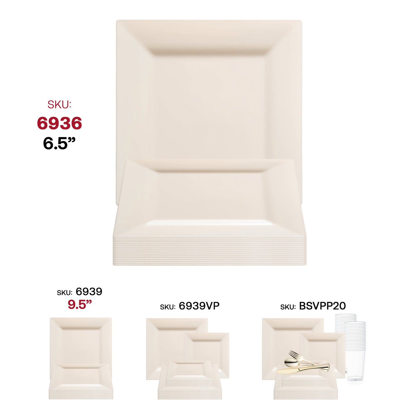 Ivory Square Disposable Plastic Cake Plates (6.5")