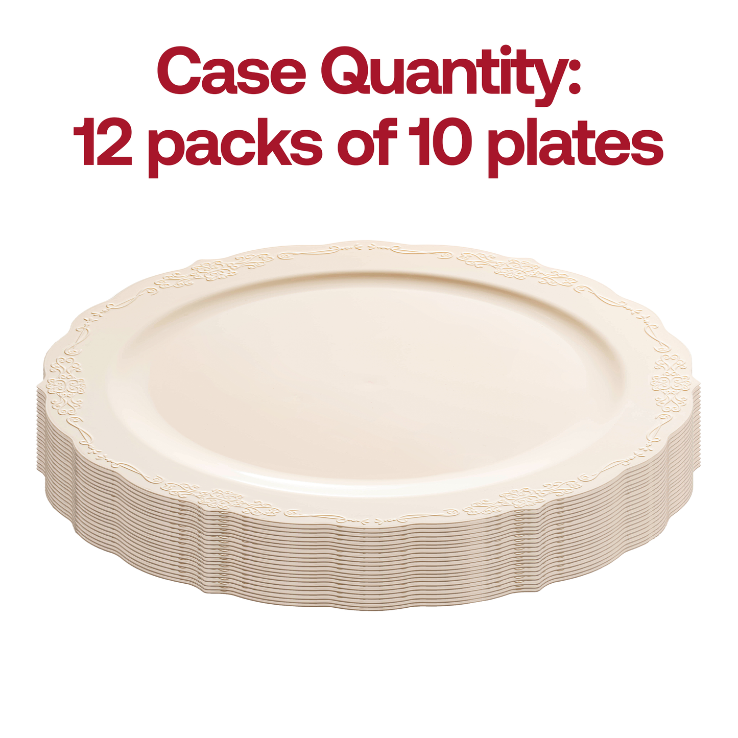 Ivory Vintage Round Disposable Plastic Dinner Plates (10") Quantity | The Kaya Collection