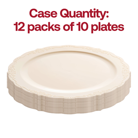Ivory Vintage Round Disposable Plastic Dinner Plates (10