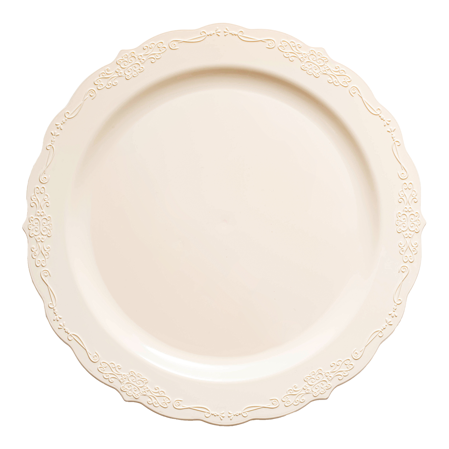 Ivory Vintage Round Disposable Plastic Dinner Plates (10") | The Kaya Collection