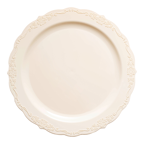 Ivory Vintage Round Disposable Plastic Dinner Plates (10