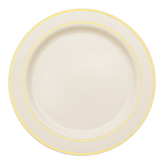 Ivory with Gold Edge Rim Plastic Appetizer/Salad Plates (7.5") | The Kaya Collection