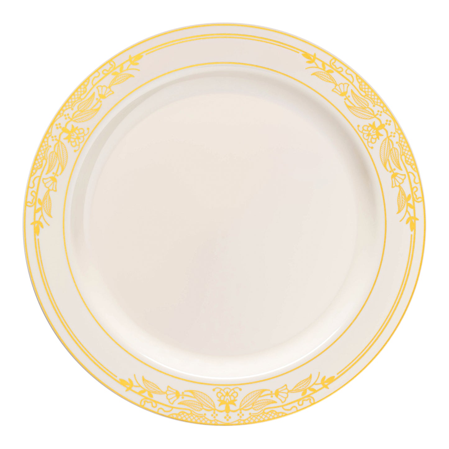 Ivory with Gold Harmony Rim Plastic Salad Plates (7.5") | The Kaya Collection