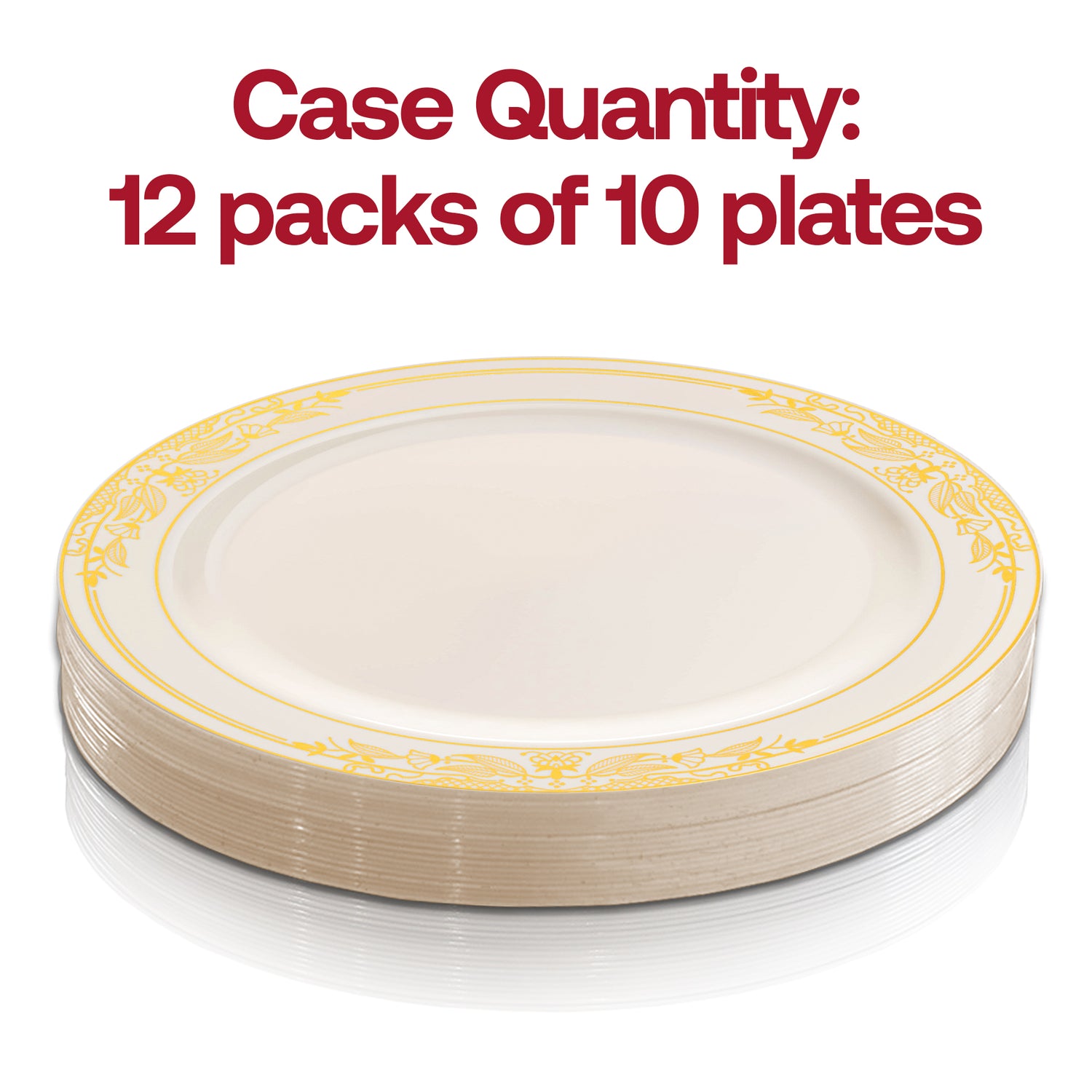 Ivory with Gold Harmony Rim Disposable Plastic Dinner Plates (10.25") Quantity | The Kaya Collection