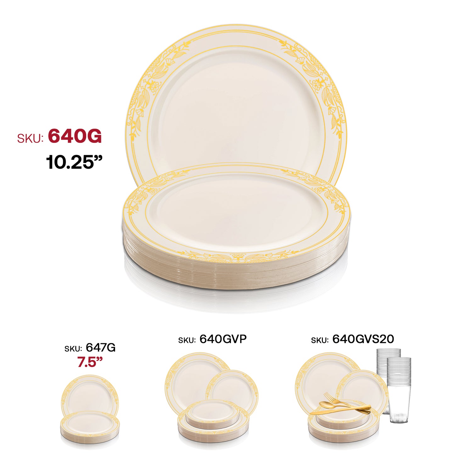 Ivory with Gold Harmony Rim Disposable Plastic Dinner Plates (10.25") SKU | The Kaya Collection
