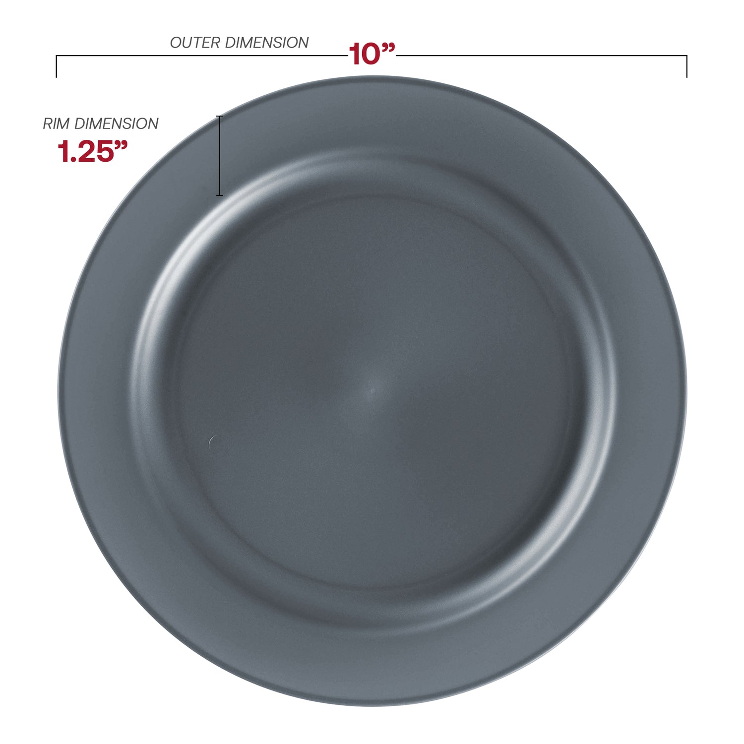 Matte Charcoal Gray Round Plastic Dinner Plates (10") Dimension | The Kaya Collection
