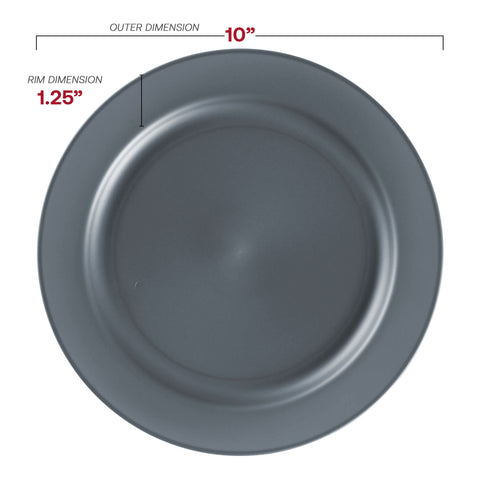 Matte Charcoal Gray Round Plastic Dinner Plates (10