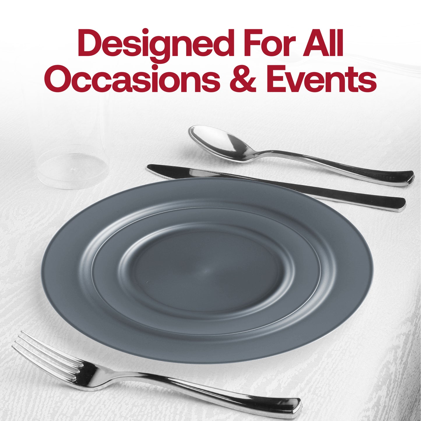Matte Charcoal Gray Round Plastic Dinner Plates (10") Lifestyle | The Kaya Collection