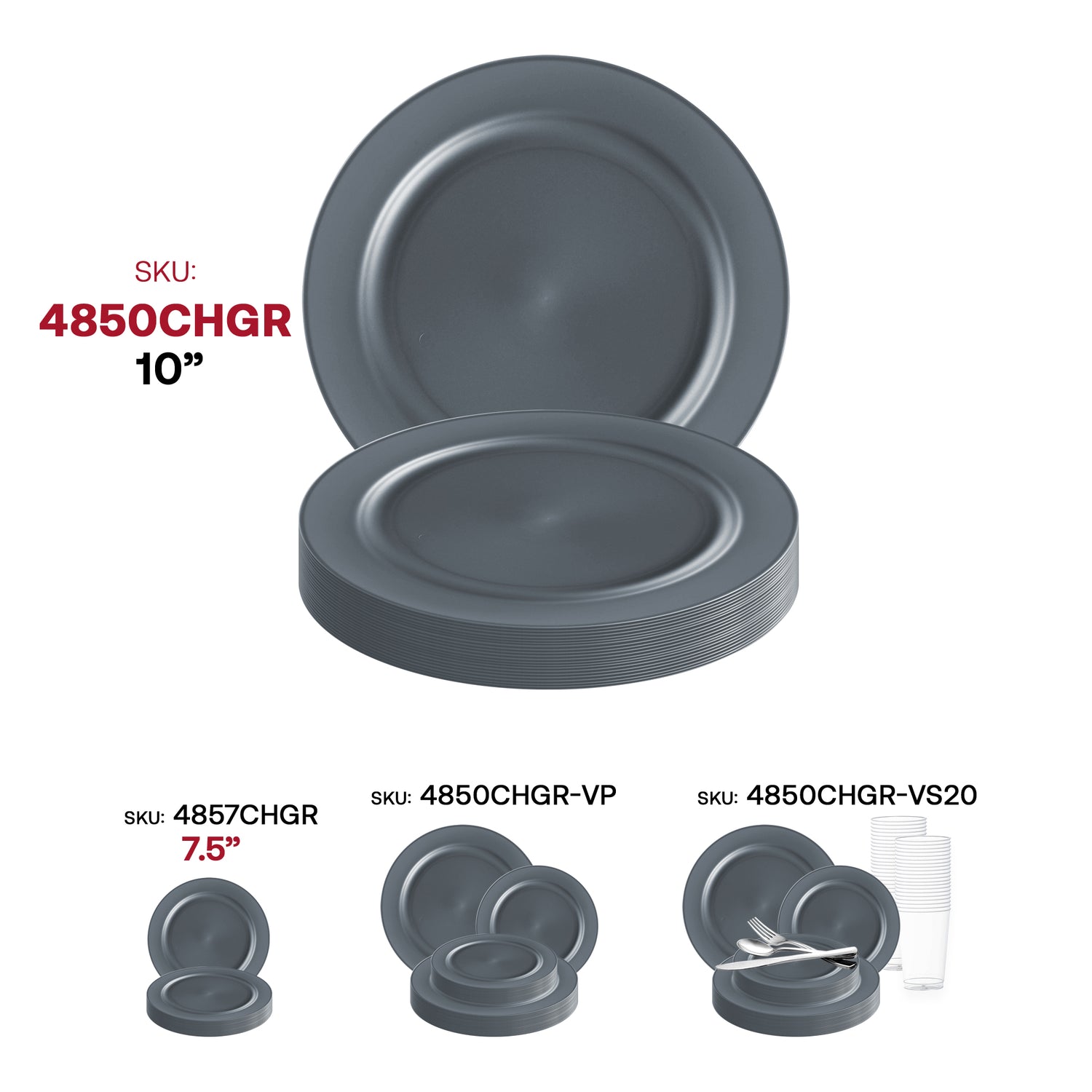 Matte Charcoal Gray Round Plastic Dinner Plates (10") SKU | The Kaya Collection