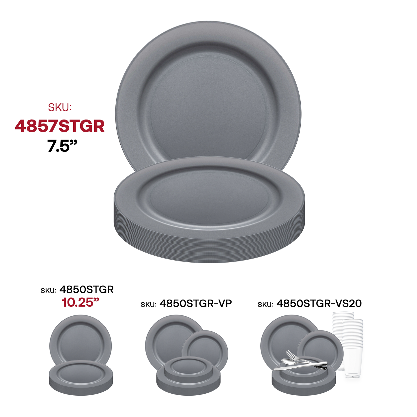 Matte Steel Gray Round Disposable Plastic Appetizer/Salad Plates (7.5") SKU | The Kaya Collection