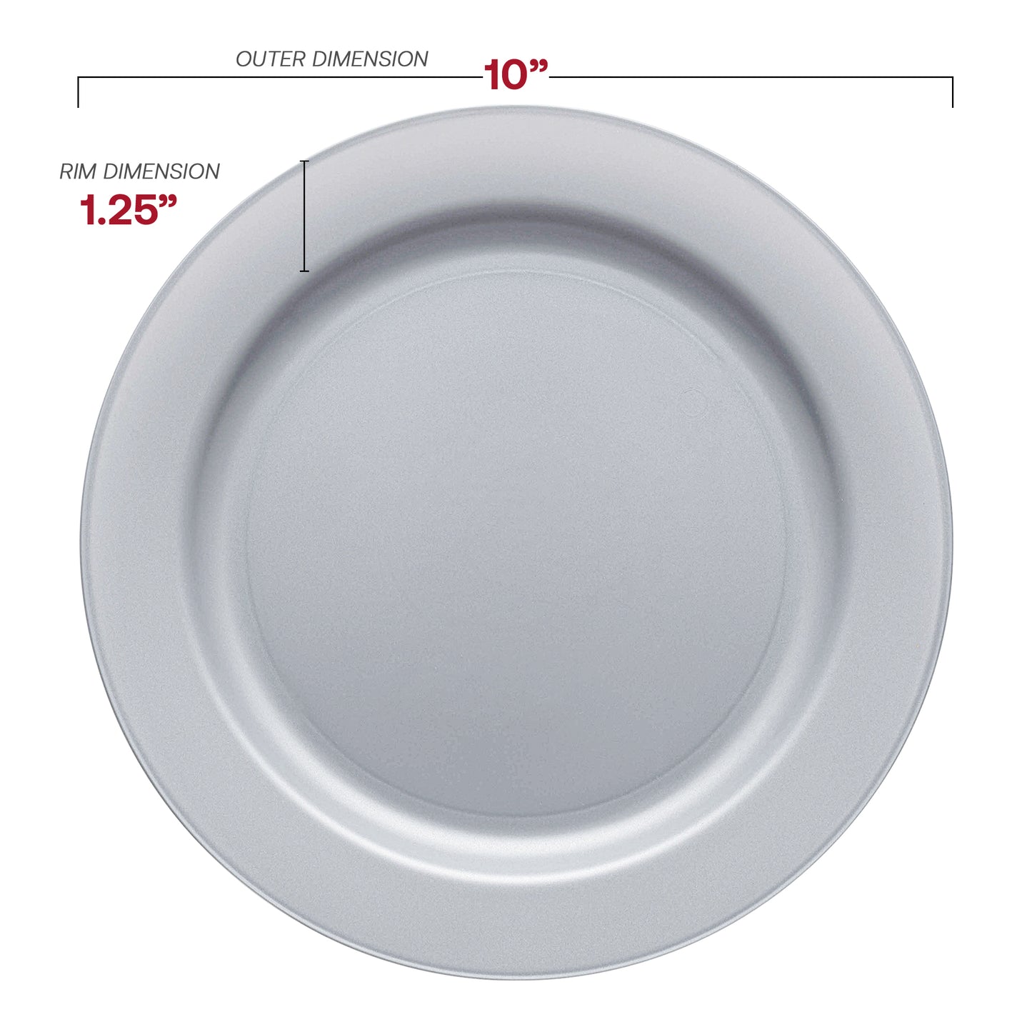 Matte Steel Gray Round Plastic Dinner Plates (10") Dimension | The Kaya Collection